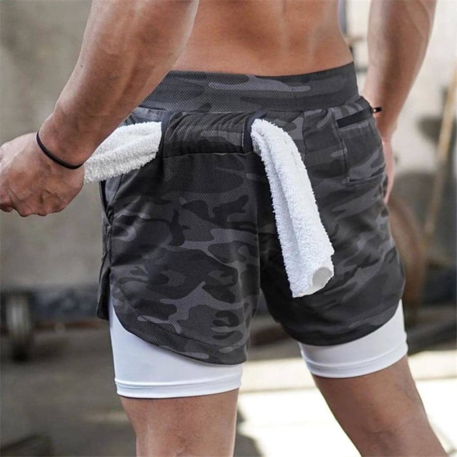 Shorts for Training 2 in 1 Sports Air Effect 673 Direct Offers Camouflage Gray M
