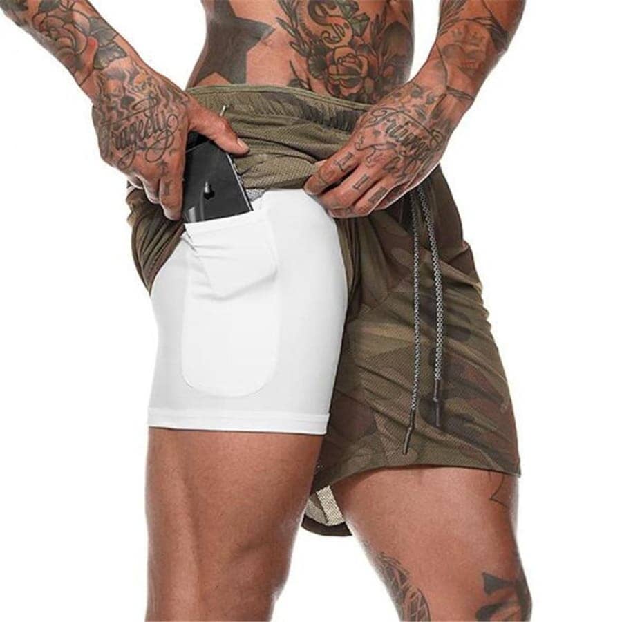 Shorts for Training 2 in 1 Sports Air Effect 673 Direct Offers Camouflage Green M