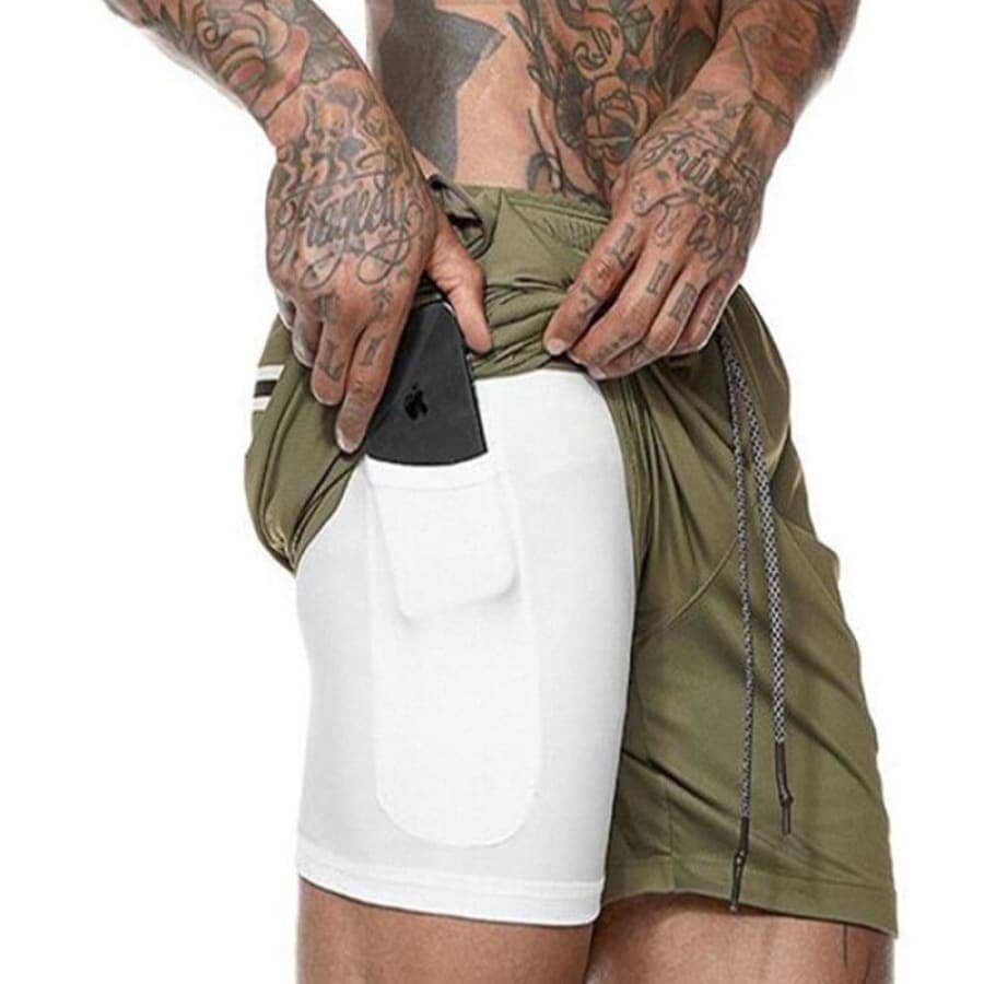 Shorts for Training 2 in 1 Sports Air Effect 673 Direct Offers Army Green M